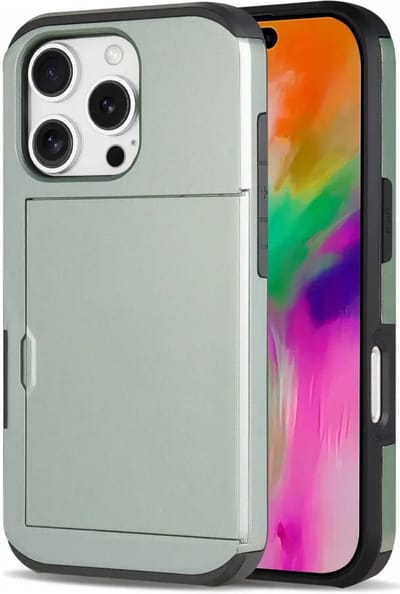 Hoesje met Kaarthouder Slider Geschikt voor Apple iPhone 16 Pro | Back Cover Pasjeshouder Achterkant | Kaarthouder voor Twee Pasjes | Groen