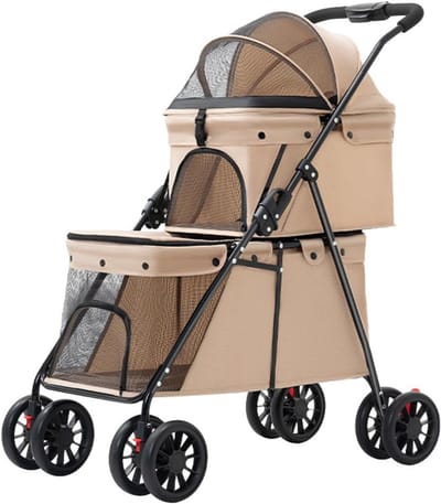 Dieren Wandelwagen - Reis Buggy - Comfortabel Reizen - 3-in-1 Ontwerp - 67 x 50 x 95 cm - Koffie Melk