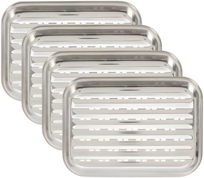 BBQ Collection grillschaal - 4x - RVS - 34 x 24 x 2 cm - herbruikbaar - barbecue rooster - grillplaat - grillen