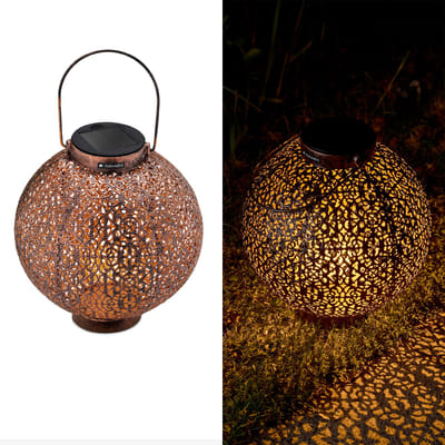 Navaris tuinverlichting - LED solar lamp - Buitenverlichting met sensor - Lantaren op zonne-energie - Decoratieve ronde lamp met ornamentdesign