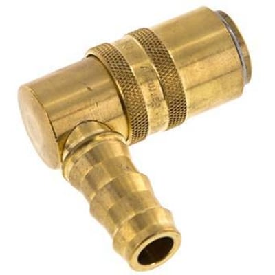 Messing DN 9 Tempereerkoppeling Snelkoppeling 12.7 mm Slangpilaar Loskoppelbeveiliging Dubbele afsluiting 90-deg