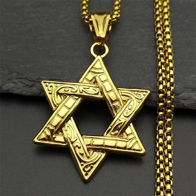 Collier pendentif Étoile de David juive pour hommes Femmes Acier Inoxydable Or Argent Hexagramme d'Israël Collier Amulette Bijoux Cadeau black