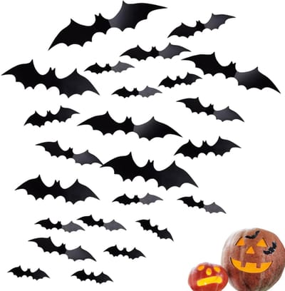 Dailygoods- Bats Stickers 128pcs - Halloween Wanddecoratie - 3D Bats - Creepy Decoraties - Zwart PVC - Verschillende Maten