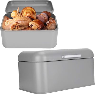 Broodtrommel Keuken - Broodhouder Opslag - Brood Vers Houden - IJzer Met Poedercoating - 30.5x20x15cm - Grijs