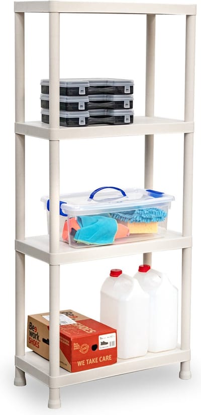 Plasticforte opbergrek schuur/zolder - kunststof - wit - 60 x 30 x 140 cm - met 4 planken - stellingkast voor berging