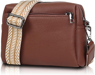 Dames schoudertas met drievoudige rits, nepleer, verstelbare schouderband en 3 vakken voor mobiel en accessoires