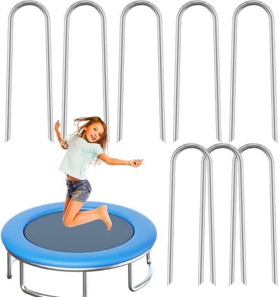 Trampoline Stakes - Grondankers Hoge Wind - Buiten Verankeren - Robuuste Staallegering - 29 x 9 cm - Zilver
