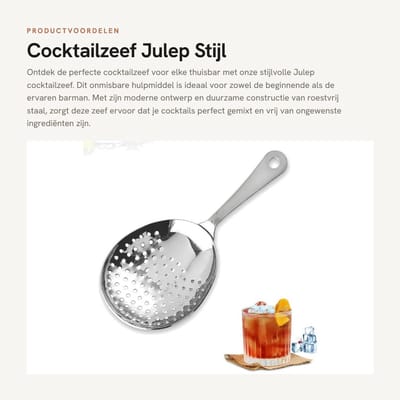 Dailygoods- Cocktailzeef Julep Stijl - Roestvrij Staal - Barmanhulpmiddel - Filtertool - IJsdrank - Mengtool - Zeef