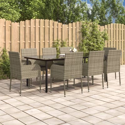 vidaXL - 9-delige - Tuinset - met - kussens - poly - rattan - zwart - en - grijs