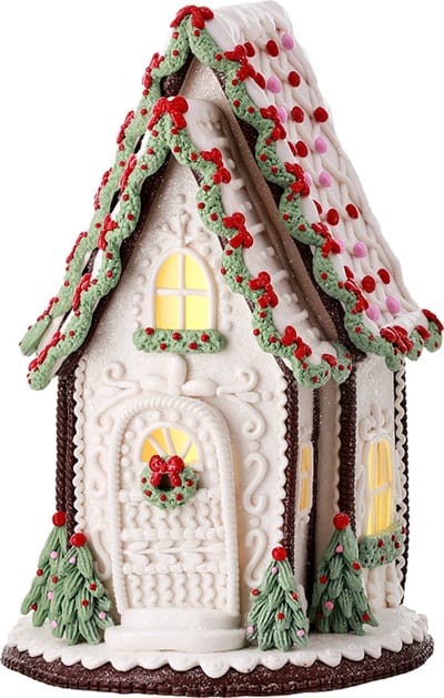 Viv! Christmas Kerstbeeld - A-Frame Gingerbread Huis incl. LED Verlichting - wit groen rood - 33cm