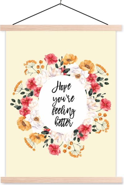Posterhanger incl. Poster 87x120 cm - Schoolplaat - Sterkte - Quote - Bloemen - Hope - Textielposter - Blanke latten