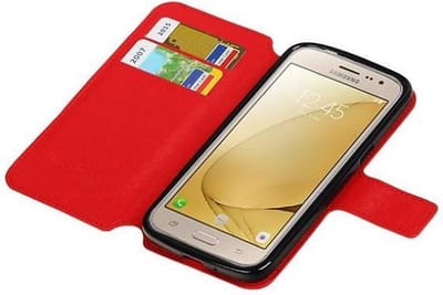 Cross Pattern TPU Bookstyle Hoesje - Wallet Case Telefoonhoesje - Geschikt voor Samsung Galaxy J2 (2016) Rood