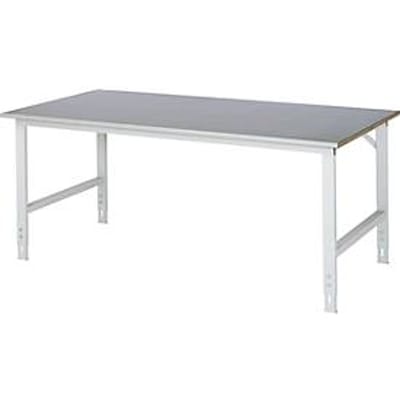 Rau werktafel Tom, handmatig in hoogte verstelbaar, 25 mm MDF-plaat met plaatstalen bekleding, tot 500 kg, B 2000 x D 1000 x H 760-1080 mm, zilver/lichtgrijs