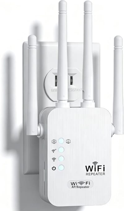 Wifi-repeater 1200 Mbps, 5 GHz/2,4 GHz dual-band draadloze extender, krachtige wifi-versterker met 4 antennes, Gigabit Ethernet-aansluiting, WPS, ondersteunt 3 modi, compatibel met alle internetboxen