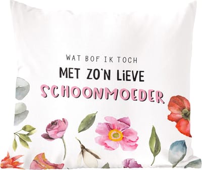 Sierkussens - Kussentjes Woonkamer - 60x60 cm - Quotes - Wat bof ik toch met zo'n lieve schoonmoeder - Spreuken - Schoonmoeder