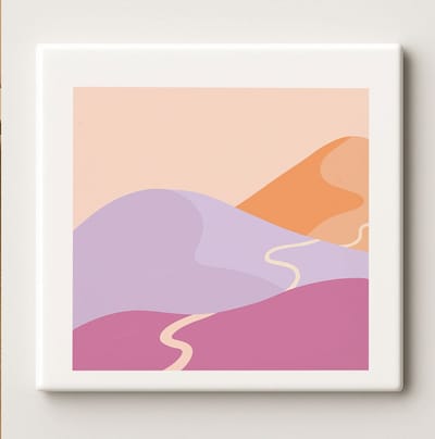 Abstract Pastel Landschap Keramische Tegel 15x15cm – Moderne Minimalistische Muurdecoratie – Zacht Bergenontwerp voor Huis of Kantoor