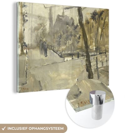 ® Glasschilderij 160x120 cm - Schilderij acrylglas - De Leidsegracht te Amsterdam - Schilderij van George Hendrik Breitner - Foto op glas - Muurdecoratie woonkamer - Wanddecoratie slaapkamer - Schilderijen