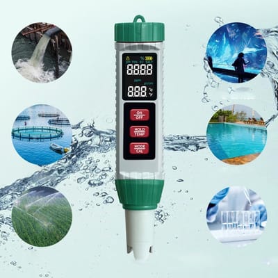 Waterkwaliteit Tester - pH Meter - Zwembad Aquarium - 5-in-1 Metingen - 0-14 pH - Zwart