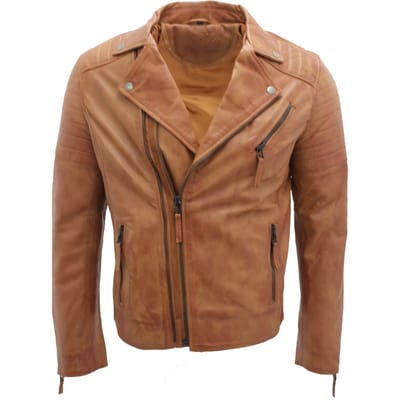 Slim-fit leren bikerjack in Brando-stijl met gekruiste rits