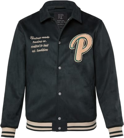 JP 1880 - Heren - Blouson velours borduursel op de borst kleurige boordjes - Nachtgroen - Maat 3XL