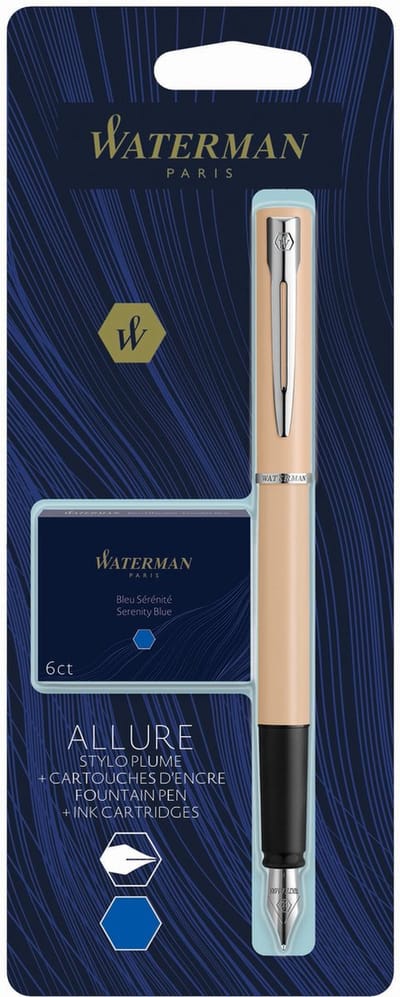 Waterman Allure vulpen | Pastelkleurige afwerking met verchroomde details | Fijne roestvrijstalen penpunt | Blauwe inkt | Met inktpatronen (verschillende kleuren)