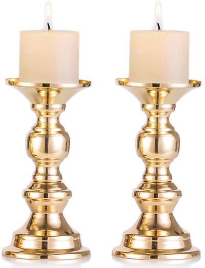 2 stuks - Kandelaars - Metalen kandelaars - Geschikt voor bruiloften en woondecoratie - Minimalistisch - Smeedijzeren kandelaars - Romantische tafellampen - Goud