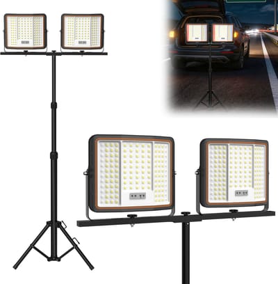 2 stuks LED Bouwlamp met Accu 300W – IP66 Waterdichte Werkplaatslamp, Dimbaar, 360° Verstelbare Statief – Bouw, Werkplaats, Tuin, Fotostudio
