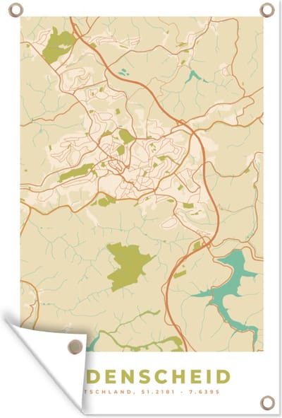 Muurdecoratie Plattegrond - Ludenscheid - Kaart - Vintage - Stadskaart - 120x180 cm - Tuinposter - Tuindoek