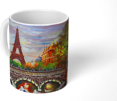 Mok - Koffiemok - Schilderij - Olieverf - Eiffeltoren - Parijs - Water - Mokken - 350 ML - Beker - Koffiemokken - Theemok