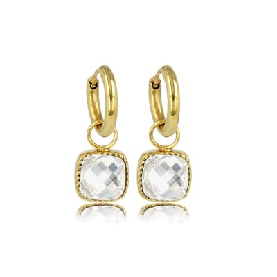 My Bendel - Stijlvolle Goudkleurige Oorring met Crystal Glassteen 30 Mm - Goudkleurige Oorringen met Vierkante Kristal Glassteen - met Luxe Cadeauverpakking | Sieraden Voor Dames