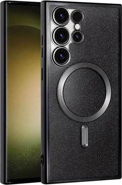 Glitter Telefoonhoesje Geschikt voor Magsafe met Camera Bescherming voor Samsung Galaxy S24 Ultra - FuturiQ - Zwart