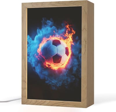 Nachtlampje 20x30 cm - Kinder lampje - Voetbal - Vuur - IJs - Blauw - Tafellamp kinderkamer - Slaapkamer lamp - Bedlamp kinderen - Kinderlampje stopcontact - Wandlamp babykamer - Nachtlampjes