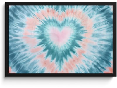Poster in lijst - Fotolijst 60x40 cm - Posters - Hartvormig - Tie dye - Pasteltinten - Lichtgroen - Posterlijst zwart - Decoratie - Wanddecoratie woonkamer - Muurdecoratie slaapkamer