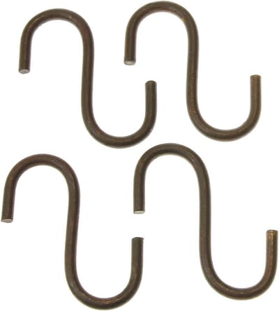 Set van 4 Vintage Metalen S-Haken in Donker Roestkleur voor Decoratieve Toepassingen, Keuken en Keukenaccessoires