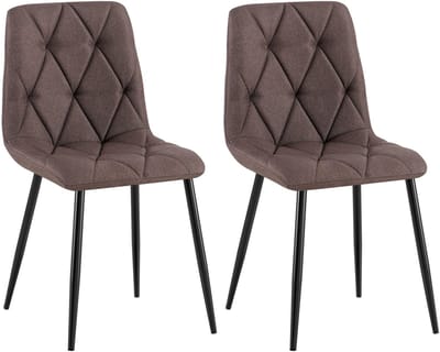 CLP Clairton Set van 2 Eetkamerstoelen - klassiek - met zwart metalen frame - Belastbaar tot 150 kg - fluweel - Velvet - Stof/bruin