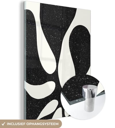 MuchoWow® Glasschilderij 120x160 cm - Schilderij acrylglas - Plant - Zwart - Minimalisme - Foto op glas - Schilderijen