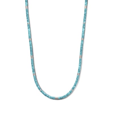 Frank 1967 7FN-0061 Kralen Ketting Turkoois - Heren - 4mm - Mat Staal - 70cm - Turkoois - Cadeau voor mannen