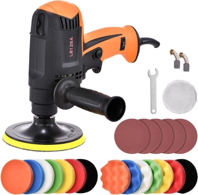 Aura® Polijstmachine - Poetsmachine Auto Met 6 Snelheden - 6 Polijstschijven – Zwart en Oranje - 21cm x 21cm x 21cm