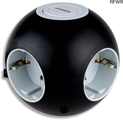 RFWR® Kubo Stopcontact met Schakelaar - 1,4 m Krachtige Meerkabel, Zwart-Grijs Design