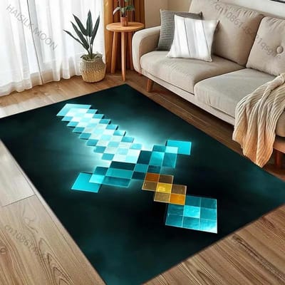 1PC Interessant Gepixeld Zwaard Print Tapijt Modern Huisdecor Gebiedskleed voor Slaapkamer Woonkamer Bedzijde Sofa Vloermat Leuk Cadeau 60*90cm