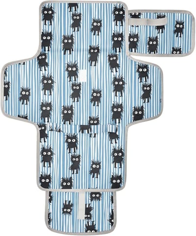Aankleedtafel Mat - Luierkussenhoes - Baby Verschoonstation - Ingebouwd Kussen - 62 x 30 cm - Blauw Wit Gestreepte Monsters