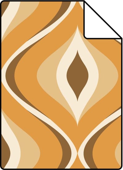 Proefstaal ESTAhome behang retro ornamenten bruin, beige en oranje - 26.5 x 21 cm - 132001-S