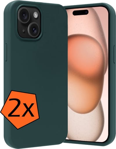 Hoes - 2 Stuks - Geschikt voor Apple iPhone 15 - Sterk & Shockproof - Case Siliconen - Back Cover - Telefoon Hoes - Donkergroen
