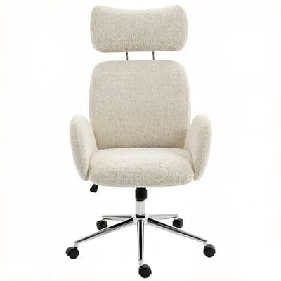 Bureaustoel 75x65x115-123cm Grijs-wit Ergonomisch ontwerp Computerstoel Verplaatsbaar met wieltjes Verstelbare hoofdsteun Kantel- en draaibaar Hoogte verstelbaar Comfortabel zacht gevuld Geschikt voor kantoor en studeerkamer