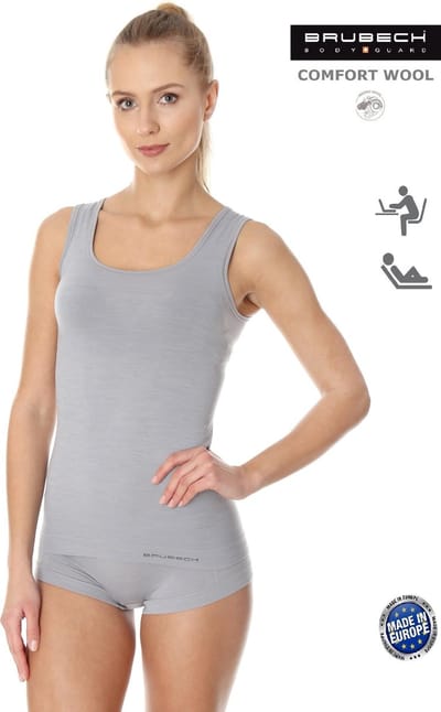 Brubeck Comfort | Dames Ondergoed Hemd Naadloos met Merino Wol - Ash Grijs - S