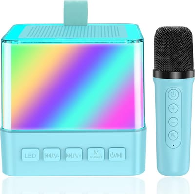Draagbare Bluetooth-karaokekit voor kinderen met draadloze microfoon, LED-verlichting en tot 6 uur speeltijd - geschikt voor binnen en buiten