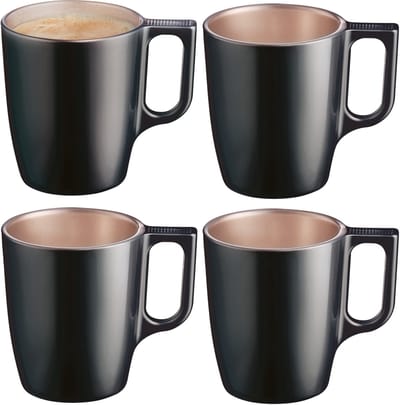 Luminarc Koffiemokken Monaco - 4x stuks - Hard Glas - zwart - 250 ml - 9 cm - Flashy metallic finish