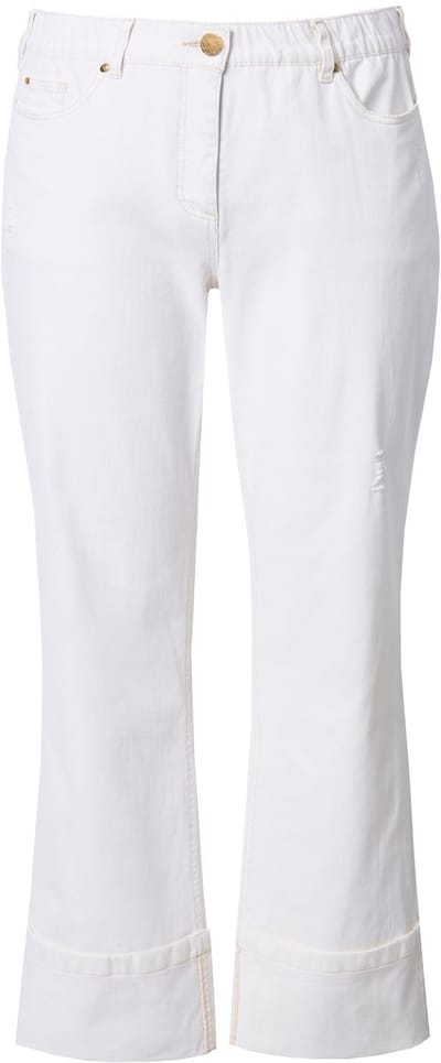 Ulla Popken - Dames - Jeans Mary wijde pijpen zoomomslag comfortabele tailleband - Sneeuwwit - Maat 42