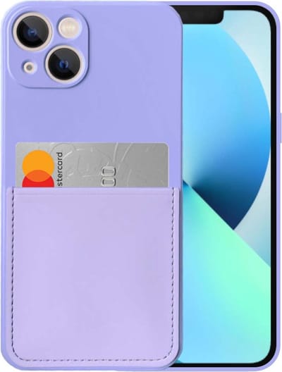 Smartphonica iPhone 13 Mini siliconen hoesje met pashouder en zachte binnenkant - Paars geschikt voor iPhone 13 Mini