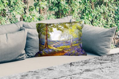 Buitenkussens - Tuin - Schilderij - Natuur - Bos - Bloemen - Olieverf - 50x30 cm